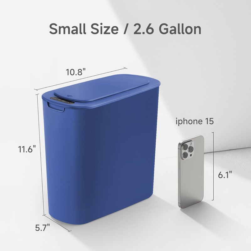 TIPGO Automatic Motion Sensor Bathroom Trash Can with Lid, 2.6 Gallon Touchless Trash Bin, Smart Garbage Can Plastic Slim Wastebasket for Bedroom, Office, Dorm (Blue) - Image 3
